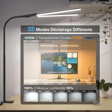 Потужна LED-лампа настільна Hensam для роботи та навчання, з регулюванням яскравості, 5 режимів, захист очей, сенсорне управління, чорна