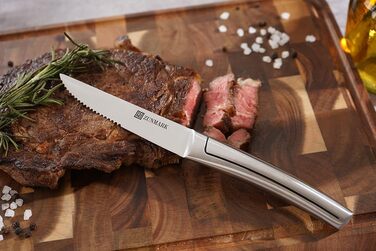 Набір ножів у блоці 13 предметів з нержавіючої сталі з ергономічними ручками, набір кухонних ножів для кухні, дерев'яний блок з шкіряним ремінцем (чорний та срібний)