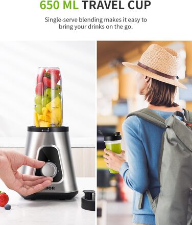 GDOR Standміксер 1200W з 1,5л скляною колбою та 650мл стаканчиком для напоїв. 3 швидкості, для смузі, шейків, соусів. Професійний міксер GDOR