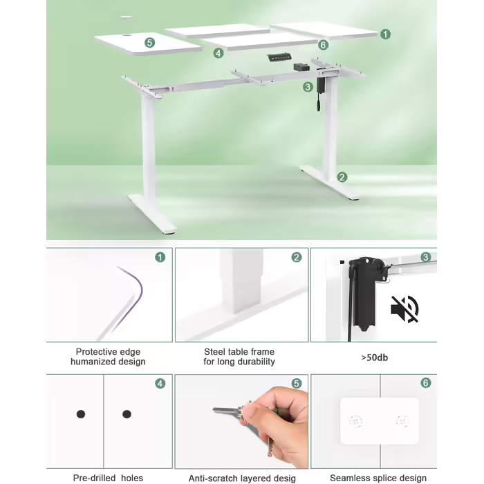 Devoko Height-Adjustable Desk with USB Port, Electric Standing Desk, Height-Adjustable Sit-Stand Adjustable Computer Desk, Standing Desk, Office Desk, Adjustable Desk, 160x70cm, White 160 x 70 cm White