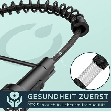 Кран кухонний FORIOUS з високим виливом, душовий набір, змішувач для мийки, кухонні крани, поворотний на 360°, 2 режими розпилення, нержавіюча сталь, матовий чорний