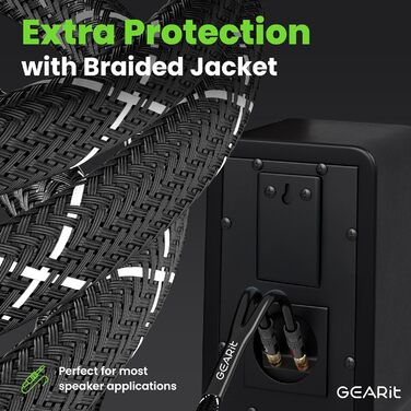 Акустичний кабель GEARit OFC 14 AWG HiFi для колонок, 2-жильний з позолоченими банановими роз'ємами, 4.57 м, чорний (2 шт. у комплекті)