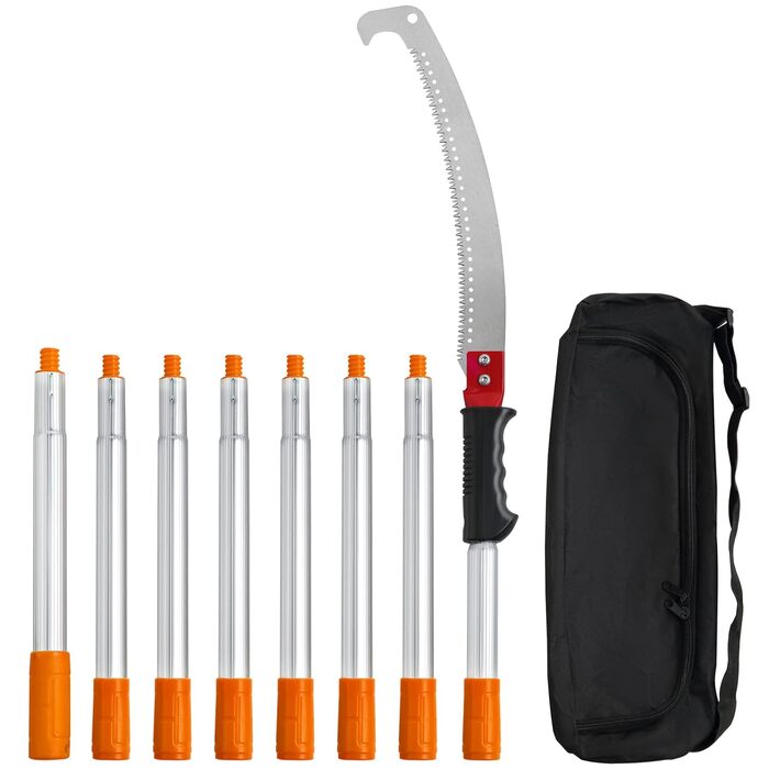 VEVOR Telescoping Tree Saw Manual Tree Saw 1.4-3m Adjustable High-Reach Pruner with 8 Poles Branch Shear Telescoping Blade Made of Carbon Steel Reach up to 298cm for Cutting Branches, Bushes, and Trunks