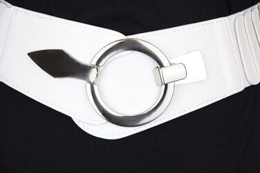 Жіночий еластичний пояс-гуртка Vanessa & Melissa, ширина 6 см, срібна пряжка, білий перламутр, 75 см (на талію 75-90 см)