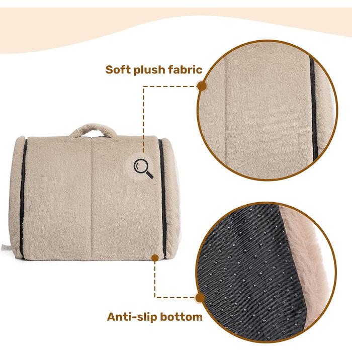 Hollypet Cat Bed, Small Dog Bed, 2-in-1 Foldable Plush Pet Bed for Cats & Small Dogs, Cozy and Soft Pet Cave Bed for Indoor Outdoor, Light Brown