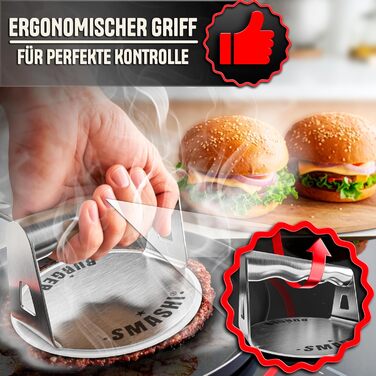 Набір для приготування Smash Burger SMASHI® з нержавіючої сталі 304 – професійний набір з антипригарною пресом, лопаткою для гриля та бургер-дзвоном – з рецептами (Supreme)