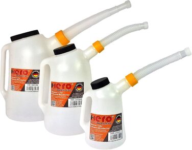 HERO Filling Can, Measuring Can, SET 1L + 3L + 5L Measuring Cups with Flexible Spout and Lid, Water Can, Car Oil Change, Automotive