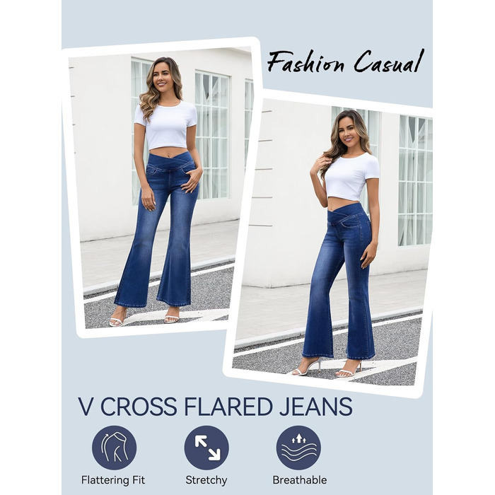 Джинси жіночі Bootcut з високою посадкою VX VONXURY темно-сині, еластичні, з кишенями, для повсякденного носіння та офісу (довжина 31/29)