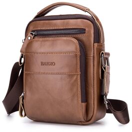 Шкіряна чоловіча сумка через плече BAIGIO Vintage — сумка-месенджер для бізнесу, роботи та подорожей, світло-коричнева