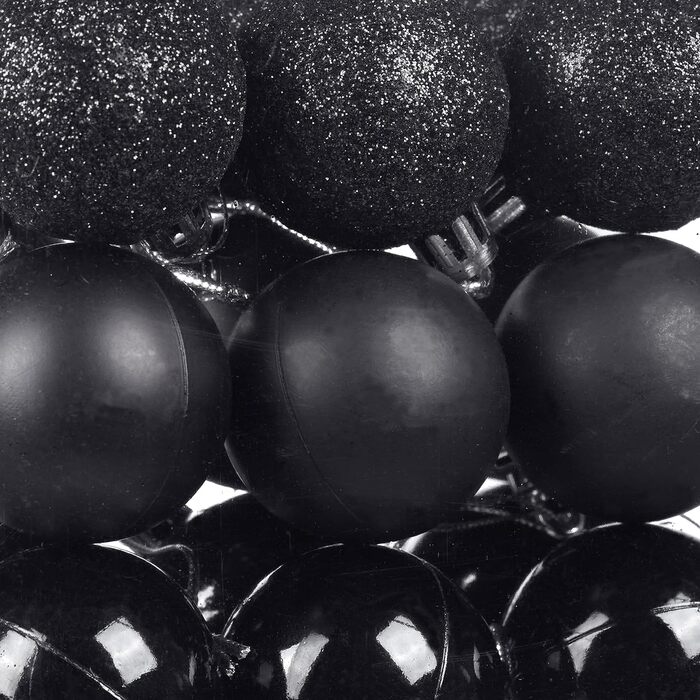 Relaxdays Christmas Baubles, Set of 100, Christmas Decoration, Matte, Glossy, Glittering, Christmas Tree Balls ∅ 3, 4 & 6 cm, Black, 10027269_46