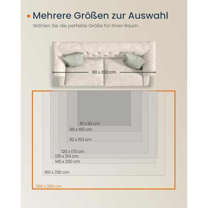 Килимок SONGMICS HOME Vintage, 120x170 см, для вітальні, спальні, кухні, коридору, їдальні, миючий, з антиковзаючим покриттям, TAR032G01 (Cappuccinobeige, 200B x 290L см)