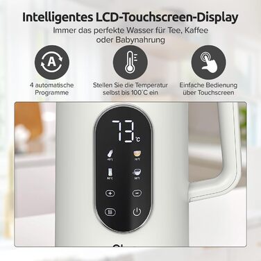 Електричний чайник Olvy 1.7L з регулюванням температури – Швидкий, з нержавіючої сталі, 2200W, з функцією підтримання тепла, подвійні стінки (Білий)