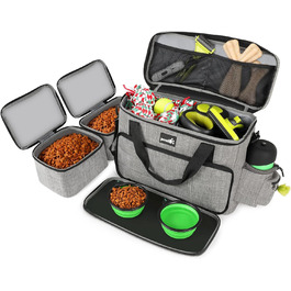 Переносна сумка для собак Pecute, велика переносна сумка для тварин, з 2 кишенями та 2 мисками для собак, сумка для подорожей з собакою, для поїздок, кемпінгу або щоденних прогулянок, сірого кольору 42 * 18 * 30 см, Класична L (42*30*18 см)