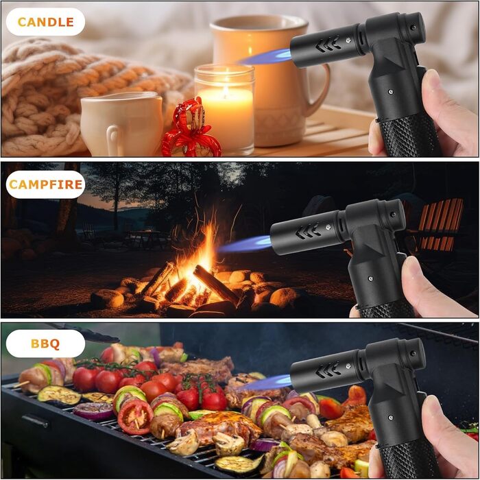 Заправляне бутанове запальничка Jet, регульоване полум'я, ветростійке, кухонний пальник, подарунок для чоловіків, гриль, кемпінг, кухня (бутан-газ не входить) Чорний