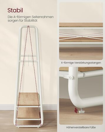 Стійка для одягу VASAGLE RGR119W09, 2 полиці, 6 гачків, сталеве каркас, 45 x 138 x 160 см, для спальні, коридору, прихожої, бежево-білий колір