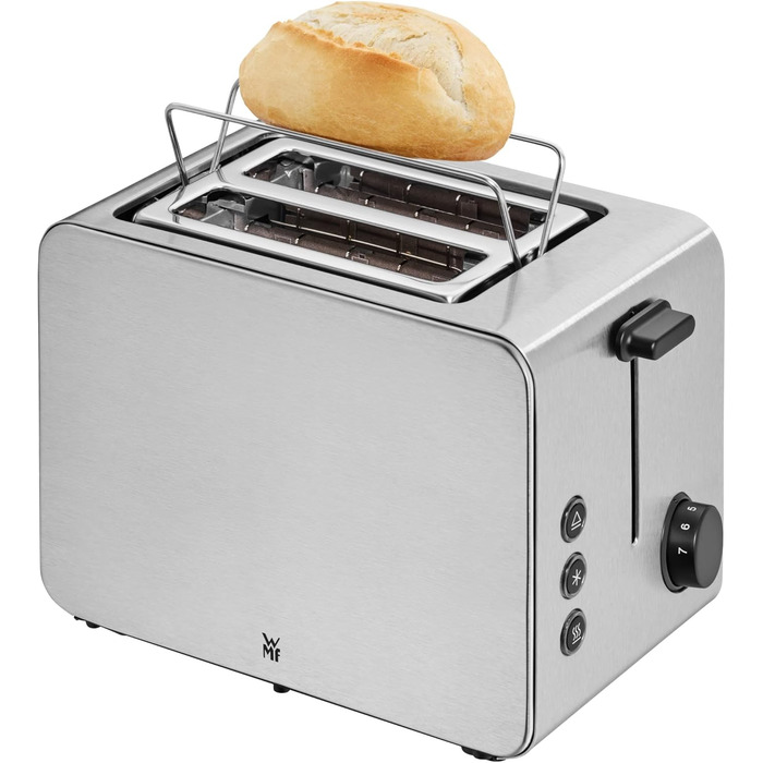 WMF Stelio 2-Slice Stainless Steel Toaster, Double-Slot Toaster with Bread Roll Attachment, Bagel Function, 7 Browning Levels, 900 W, Matte Stainless Steel Toaster