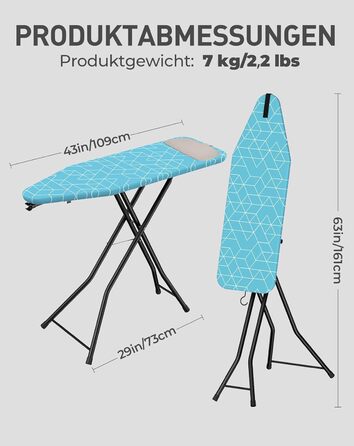 LyriFine Прасувальна дошка 2-в-1 для прасування з парою та класичного прасування, стійка до нагрівання, складана з гачком, міцний сталевий каркас, для парогенераторів (Синій колір з підставкою для праски)