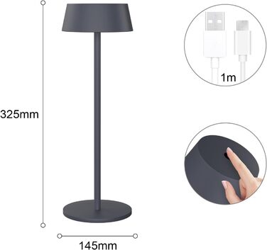 LED акумуляторні настільні лампи K-Bright (2 шт.), тепле світло 3000K, диммування, для дому та саду (антрацит, 1 шт.)
