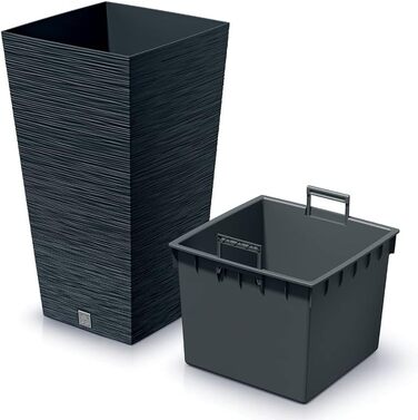 rg-vertrieb Flower Pot Planter Flower Box Square Furu Square Pine Needle Design with Plant Insert (350 Anthracite)