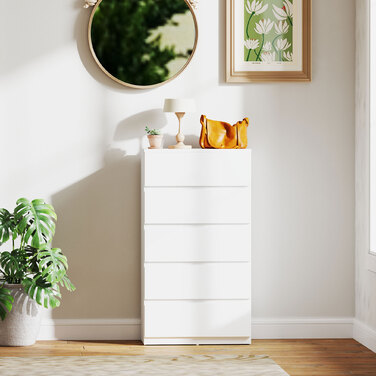 HOMCOM Chest of Drawers/Dresser/Sideboard with 5 Drawers, Office Cabinet with Tip-Proof Pull Handles, for Living Room, Bedroom, White, 55 x 34 x 100 cm | Aosom