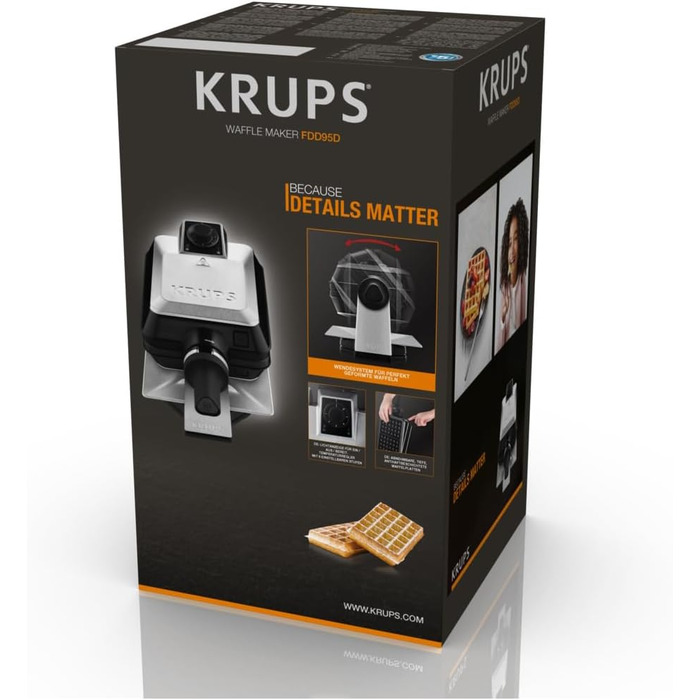 Вафельниця Krups FDD95D Professionelles: 1200W, 2 бельгійські вафлі, 7 рівнів підсмажування, чорний колір