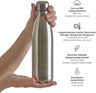 Фляга Blumtal 500 мл з нержавіючої сталі: ізольована, не протікає, BPA-free, для холодних та теплих напоїв, двостінна, стійка до корозії, блакитна