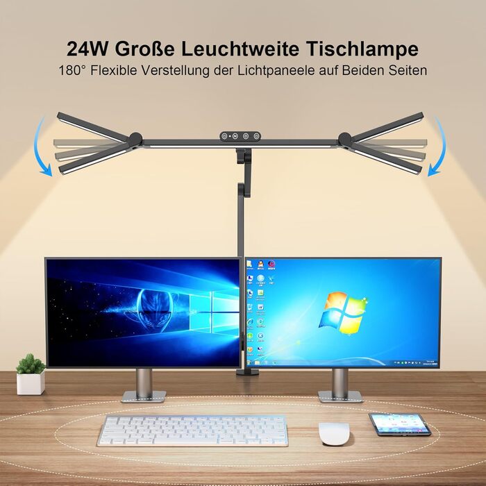 LED лампа настільна YOUKOYI: регульоване світло, 24W, 5 температур кольору, 5 рівнів яскравості, для роботи, навчання, дому, офісу, захист очей