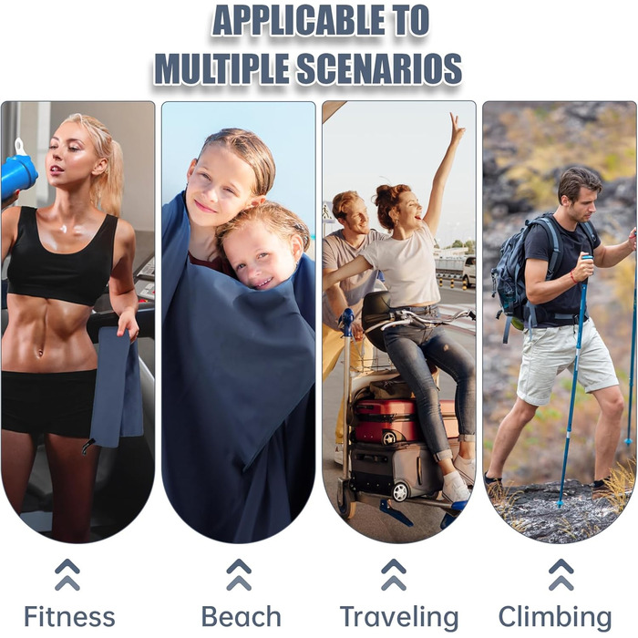 Набір рушників Neerow з мікрофібри (3 шт.): великий (152x76 см), фітнес (80x40 см), маленький (30x30 см), кольоростійкі, швидковисихаючі (Marine)