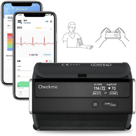 Тонометр CheckMe BP2 Connect на плечі з ЕКГ та AI-аналізом, середнє значення з 3 вимірювань, Bluetooth & WiFi, вимірювання пульсу, APP безлімітна база даних (Android&iOS)