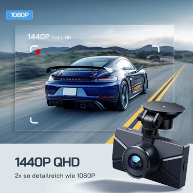 WOLFANG Dashcam: Автомобільна камера 2.5K+1080P з відеореєстратором, нічне бачення, 170° кут огляду, WDR, паркувальний режим, G-сенсор, циклічна запис, внутрішня камера, 32GB SD-карта