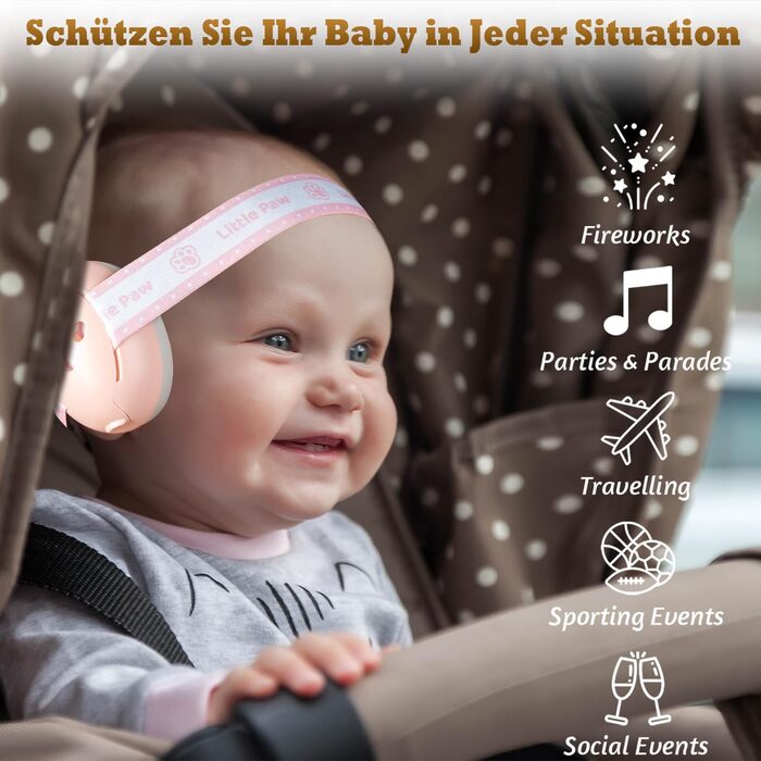 Навушники для захисту від шуму для малюків та дітей до 48 місяців - захист від шуму, регульоване антиковзне обруч, захист від пошкодження слуху, покращує сон (Рожевий)