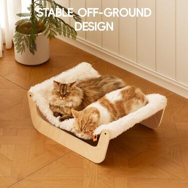 Кігтеточка-ліжко для котів MEWOOFUN, м'яка гамак для котів, ліжко для кігтів для котів, дерев'яна гамак для котів 58 x 44 x 22.5 см, підходить для котів, собак, кроликів, кошенят та дрібних тварин