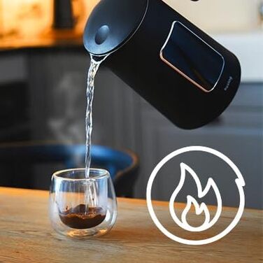 Електричний чайник 1.7 л з тачскріном, 2200 Вт, регулювання температури (40–100°C), 5 програм, підтримання тепла, нержавіюча сталь, бездротовий, чорний