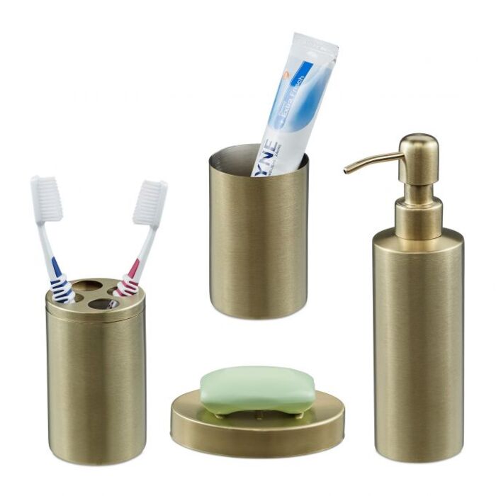 Relaxdays 4-Piece Bathroom Set in Gold