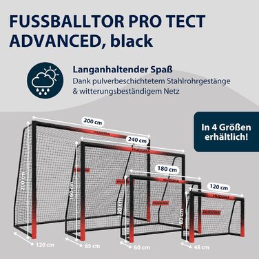 Ворота для футболу Hudora Pro Tect 120 Advanced – Outdoor, з сіткою та стійкою до погодних умов обшивкою для дітей та дорослих. Легка установка в саду. Розмір 300 x 200 см.