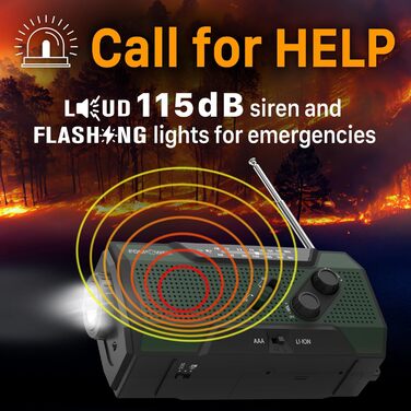 Радіоприймач FosPower NOAA/AM/FM з Power Bank 19240 мАг (5200 мАг) - сонячна/USB зарядка, ручний генератор, SOS-сигнал, ліхтарик, помаранчевий (Модель A1)
