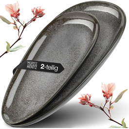 Набір сервірувальних тарілок Moritz & Moritz VIDA, антрацит (2 шт.) - великі тарілки з високоякісного порцеляну, сучасний дизайн, підходить для мікрохвильової печі та посудомийної машини, ідеально для салатів, м'яса на грилі, закусок та іншого