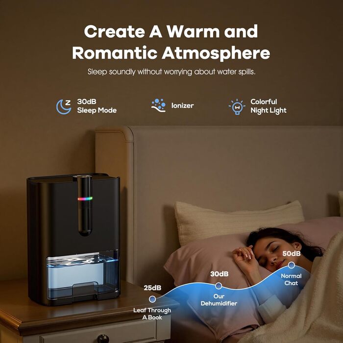 Електричний осушувач повітря для дому, 80м², 2500 мл, автоматичне відтанення, режим сну, захист від вологи та плісняви, для ванної кімнати/спальні, чорний