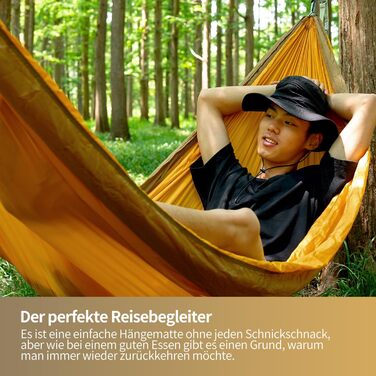 Гамак для відпочинку на відкритому повітрі на 2 особи | Міцний гамак з навантаженням до 300 кг | Подвійний гамак з комплектом кріплень | Наметний гамак з нейлону для подорожей | 290x170 см (жовтий, у вигляді кленового листка)
