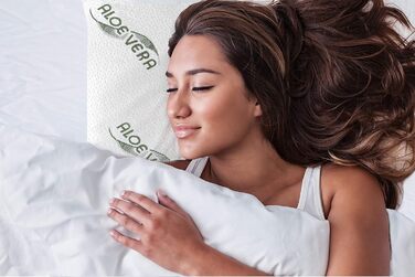 Seven-Sleep Orthopedic Neck Pillow - Head pillow made of pressure-equalizing Visco-Gel foam (Memory Foam) with Aloe Vera cover - Pillow in 70x42cm size, 15cm height