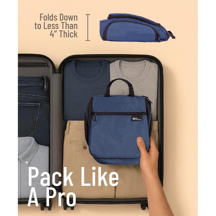 Набір для туалетних аксесуарів D&D – Розкладний органайзер для подорожей з металевим гачком (блакитний)