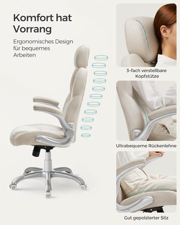 Крісло офісне SONGMICS, ігрове, регульована спинка, гойдалка, USB, підлокітники, ролики, регульована висота, OBG65BK (Крем-білий)