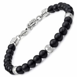 Браслет Schmuck з нержавіючої сталі з матовим каменем онікс – регульований, міцний, елегантний – ідеальний подарунок для жінок та чоловіків, виготовлений в Італії