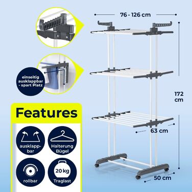 Складаний сушильник для білизни EASYmaxx з 3 рівнями, чорний/білий