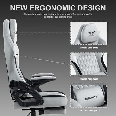 Геймерське крісло Racing Ergonomic Stoff Hellgrau з регульованою підголівкою та підставкою для ніг