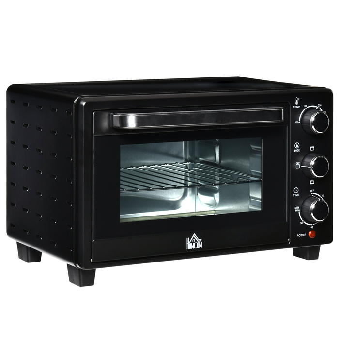 HOMCOM Mini Oven 21L, 3 Cooking Modes, 100°C-230°C, 1400W, Stainless Steel & Glass, Black+Silver, 46.4x38x28.5cm | Aosom