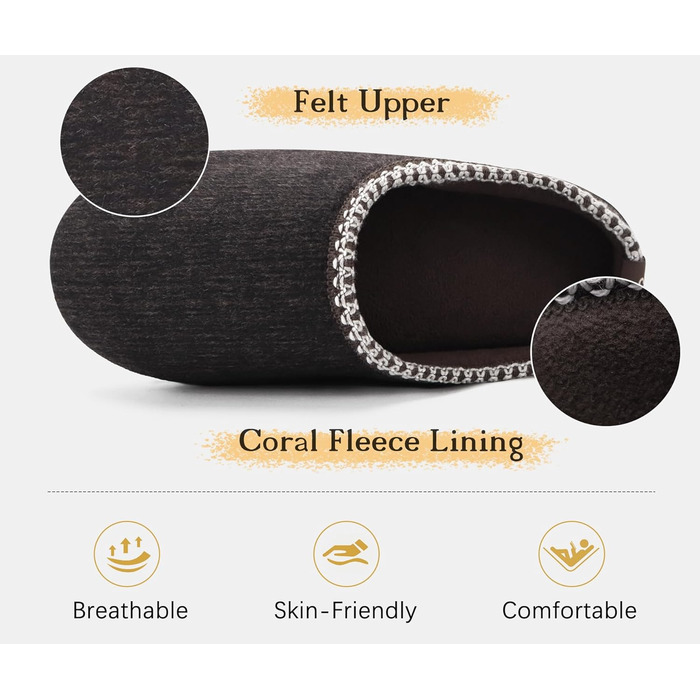 Тапочки чоловічі COFACE з м'якою піною Memory Foam, зручні, для дому та вулиці, темно-коричневі, 47 EU