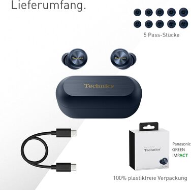 Technics EAH-AZ100E-S Бездротові навушники з активним шумозаглушенням, 10 мм драйвер, Multipoint Bluetooth, Voice Focus AI, комфортні, срібні (Mitternachtsblau)