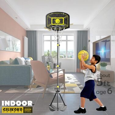 GILIKOKO Adjustable Basketball Hoop Set - Outdoor & Indoor Kids Basketball Set with Stand (110-190cm)