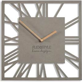 FLEXISTYLE Wall Clock No Ticking Sound Modern LOFT Piccolo Square 30cm Living Room Bathroom, z219n (Gray)